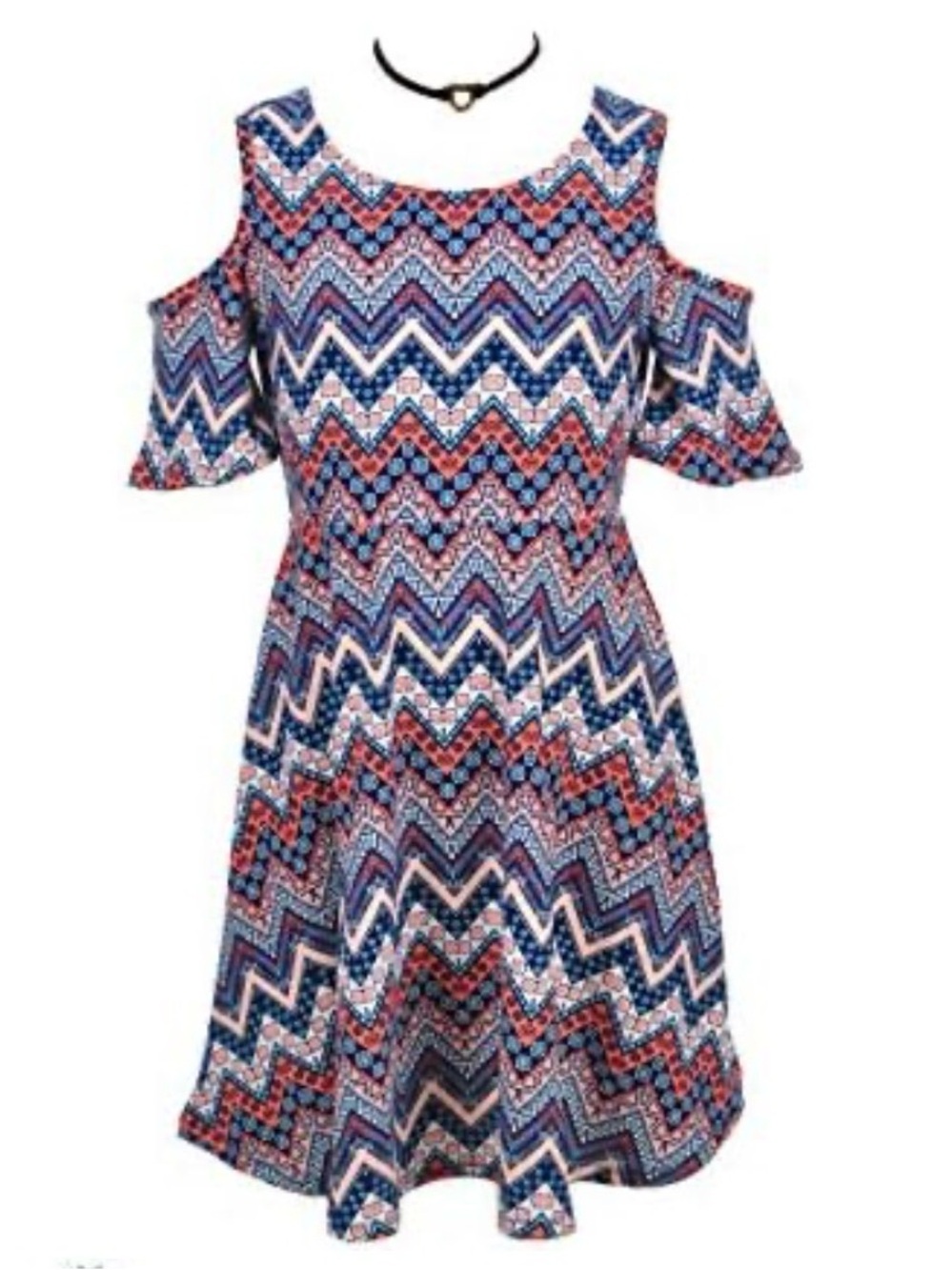 Derek Heart Big Girls' Cold Shoulder Dress - Navy/Multi, 10-12